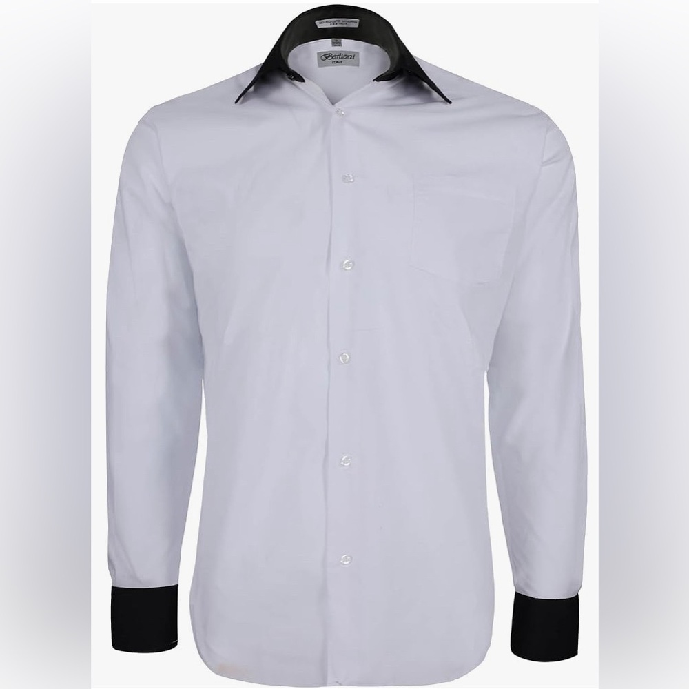 White - Black Two Tone Mens Dress Shirt - Picture 5 of 8